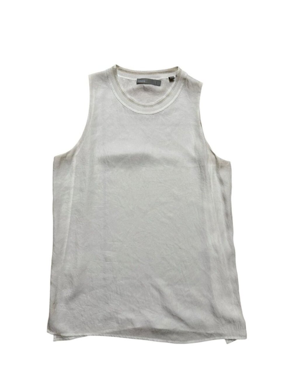 Vince White Sleeveless Blouse Silk Feel Rib Trim Size Large